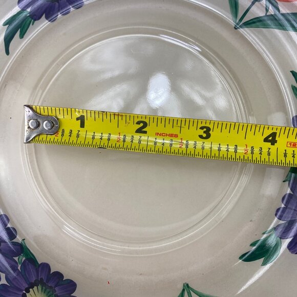 Hand Painted Glass Serving Plate Orange Purple Flowers - Picture 8 of 9